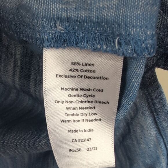 Talbots Plus Embroidered Blue Linen Popover Blouse Top Size 2X - Picture 8 of 11